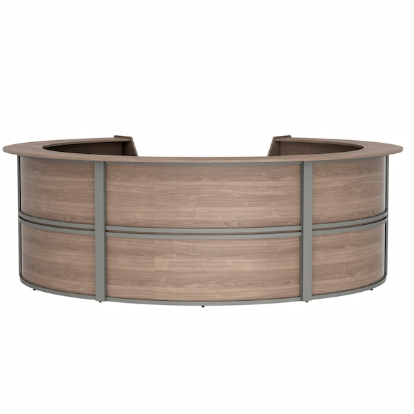 Reception Desk 11.1 ft D X 46 in H, 11.8 ft W X Thermofused Laminate, Walnut